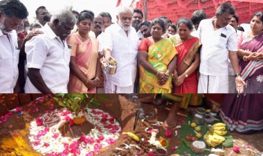 ஆதிதிராவிடர் காலனியில் சமுதாயக்கூடம் அமைப்பதற்கான அடிக்கல்  நாட்டு விழாவில் கலந்து கொண்ட ஊரக வளர்ச்சித் துறை அமைச்சர்.!