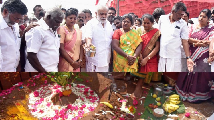 ஆதிதிராவிடர் காலனியில் சமுதாயக்கூடம் அமைப்பதற்கான அடிக்கல்  நாட்டு விழாவில் கலந்து கொண்ட ஊரக வளர்ச்சித் துறை அமைச்சர்.!