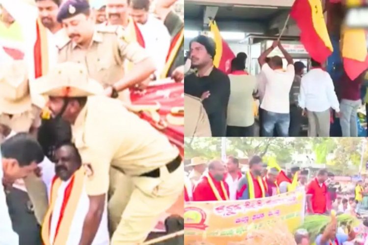 கர்நாடகாவில் கன்னட அமைப்பினரின் போராட்டம்.!தொடரும் பதற்றம்.!