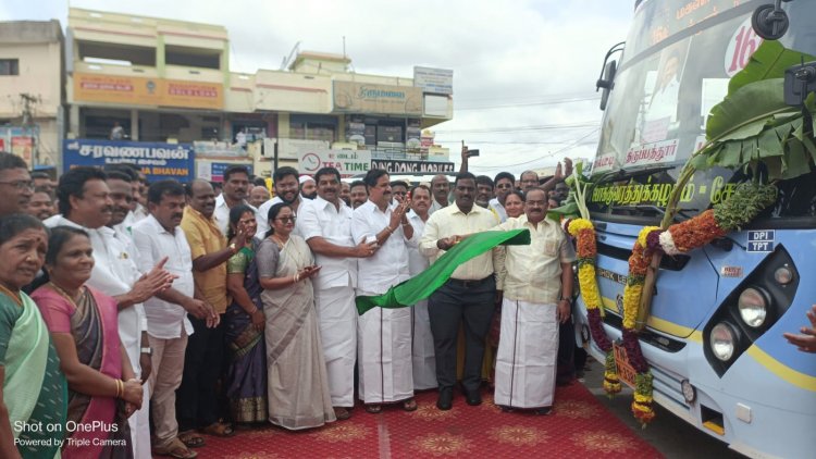 தமிழக அரசின் 9 புதிய பேருந்துகளை கொடியசைத்து துவக்கி வைத்த அமைச்சர் அர.சக்கரபாணி. !