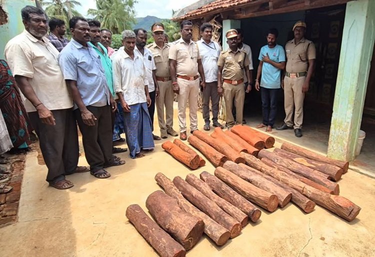 வாணியம்பாடி அருகே வீட்டில் பதுக்கி வைத்திருந்த ருபாய் 6 லட்சம் மதிப்பிலான 23 செம்மர கட்டைகள் பறிமுதல் .!