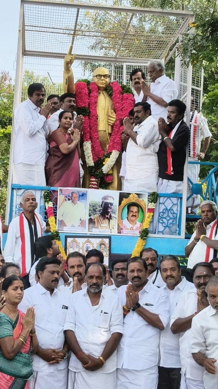 அம்பேத்கர் நினைவு நாளை முன்னிட்டு அவரது சிலைக்கு மாலை அணிவித்து மரியாதை செலுத்திய அதிமுக. !
