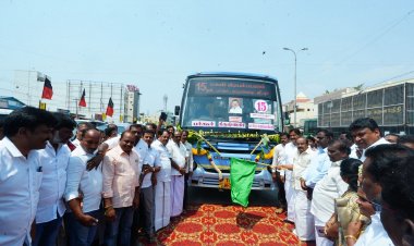 பேருந்து சேவையினை நீட்டிப்பு செய்து கொடியசைத்து துவக்கி வைத்த அமைச்சர்.!